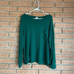 Stars Above Teal Ribbed Long Sleeve Top